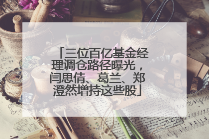三位百亿基金经理调仓路径曝光，闫思倩、葛兰、郑澄然增持这些股
