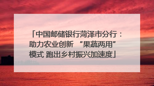 中国邮储银行菏泽市分行：助力农业创新 “果蔬两用”模式 跑出乡村振兴加速度