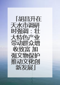 胡昌升在天水市调研时强调：壮大特色产业带动群众增收致富 加强文物保护推动文化创新发展